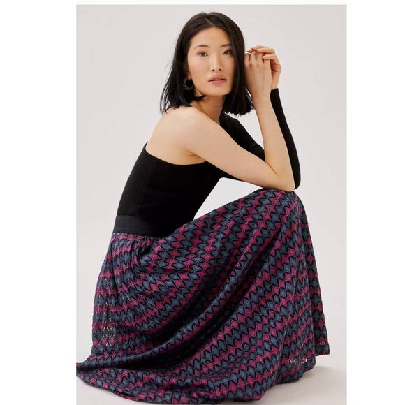 New Anthropologie Let Me Be Textured Geo Maxi Skirt $160 SMALL Purple Motif - Picture 1 of 4